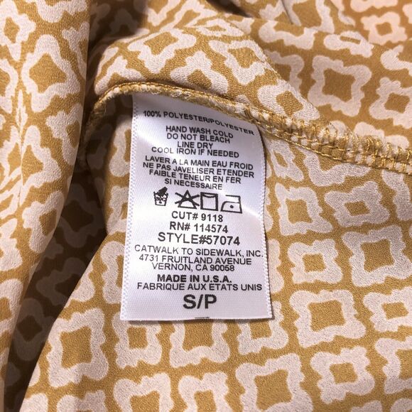 Pleione Blouse Short Sleeve Popover Top Size Small Mustard Made in USA - Picture 5 of 5